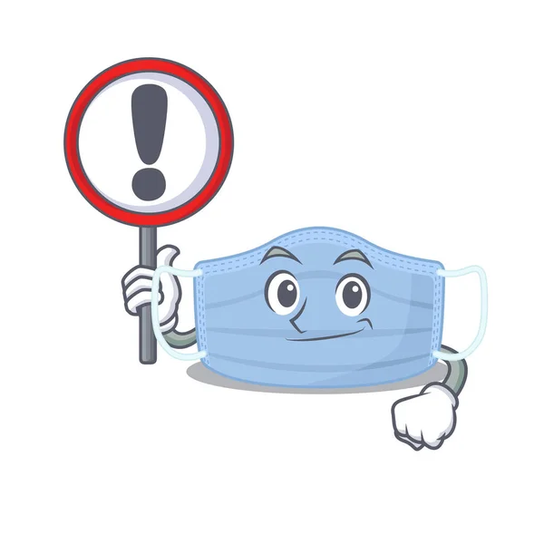Un'icona del cartone animato di maschera chirurgica con un cartello esclamativo — Vettoriale Stock