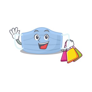 Alışveriş torbalarıyla zengin cerrahi maske karakteri