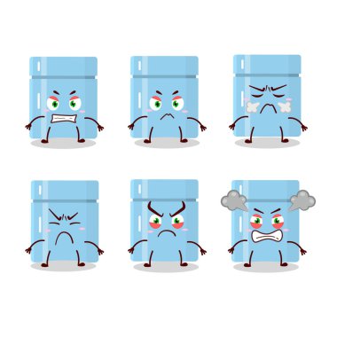 Çeşitli kızgın ifadeleri olan buzdolabı çizgi film karakteri