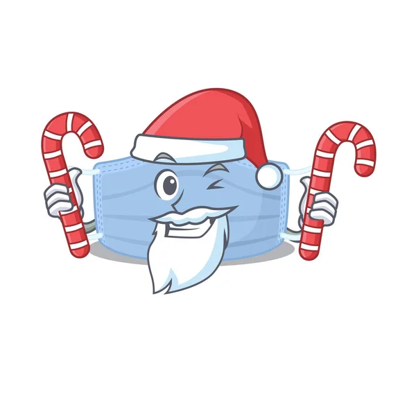 Vänlig kirurgisk mask klädd i Santa Cartoon karaktär med julgodis — Stock vektor