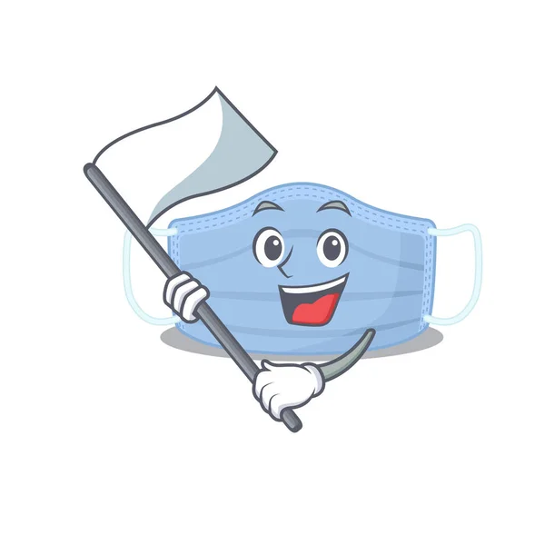 Un eroico disegno mascotte chirurgica personaggio mascotte con bandiera bianca — Vettoriale Stock
