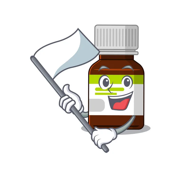 Hrdinské antibiotické láhve maskot charakter design s bílou vlajkou — Stockový vektor
