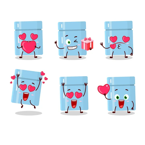 Personagem de desenho animado frigorífico com amor bonito emoticon —  Vetores de Stock