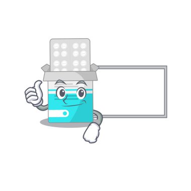 Tıbbi ilaç şişesi, beyaz tahtası olan karikatür karakter tasarımı.