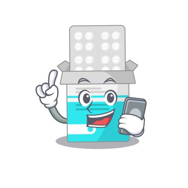 telefonda konuşan tıbbi ilaç şişesinin karikatür karakter tasarım stili