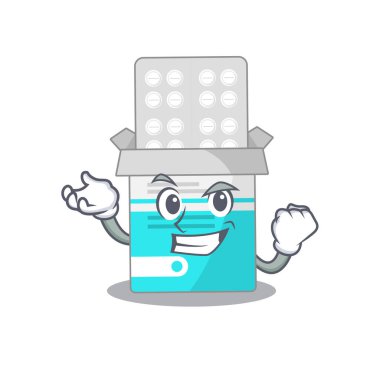 Karikatür tasarımı, gülen yüzlü tıbbi ilaç şişesi.