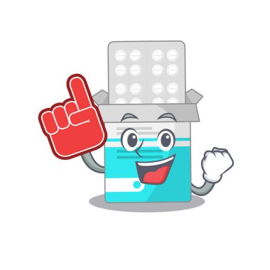 Çizgi film tasarımında köpük parmaklı tıbbi ilaç şişesi.