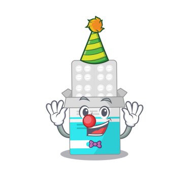 Dost canlısı palyaço tıbbi tıp şişesi maskotu tasarımı konsepti