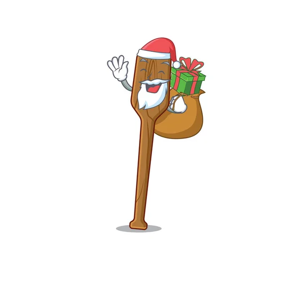 Diseño de dibujos animados de remos Santa tener regalo de Navidad — Vector de stock