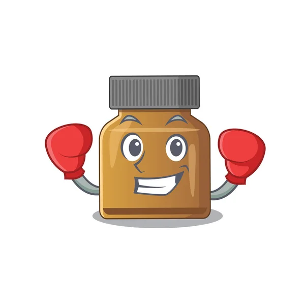 Conception mascotte de bouteille de vitamine b en tant qu'athlète de boxe sportive — Image vectorielle