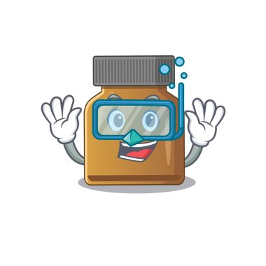 B vitamini maskot tasarımı dalış gözlükleriyle yüzer