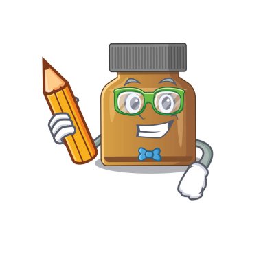 Akıllı bir öğrenci şişesi B vitamini çizgi film karakteri çalışması.