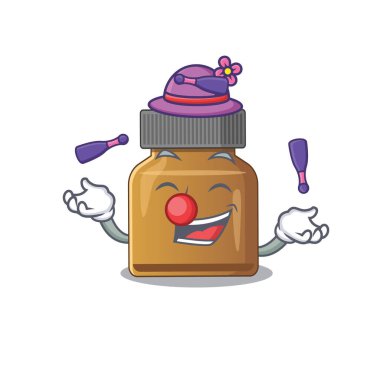 Bir şişe B vitamini çizgi film tasarımı. Hokkabazlık yapmayı başarıyor.