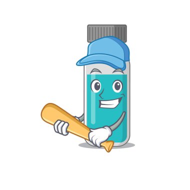 Beyzbol oynayan havalı tıbbi test şişesi karikatür resim tasarımı