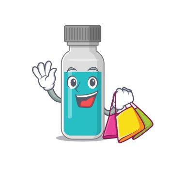 Tıbbi test şişesi alışveriş torbalarıyla zengin çizgi film karakteri konsepti