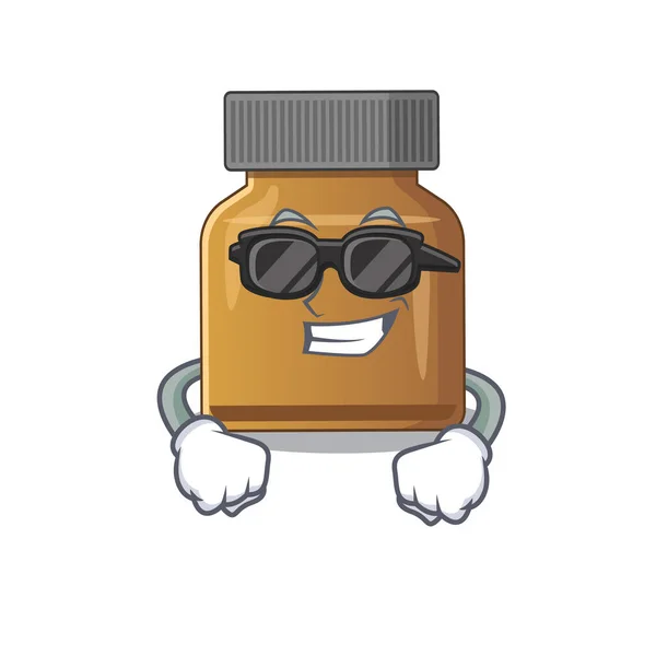 Personagem de desenho animado de vitamina b garrafa vestindo óculos pretos de classe — Vetor de Stock