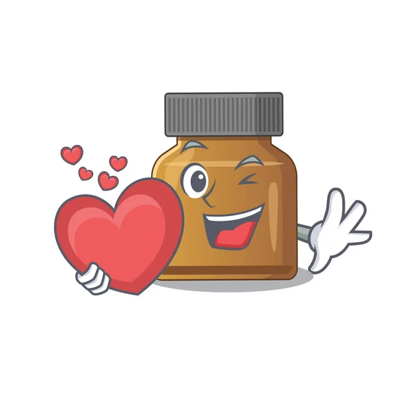 Uma garrafa doce vitamina b estilo de personagem de desenho animado segurando um grande coração — Vetor de Stock