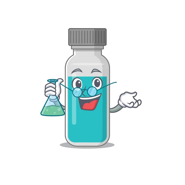 Super Genius Professeur de bouteille de test médical Caricature personnage travaillant sur un laboratoire — Image vectorielle