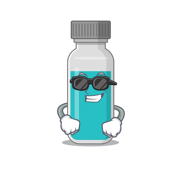 Fabuleux test médical bouteille personnage de dessin animé portant des lunettes noires chic — Image vectorielle