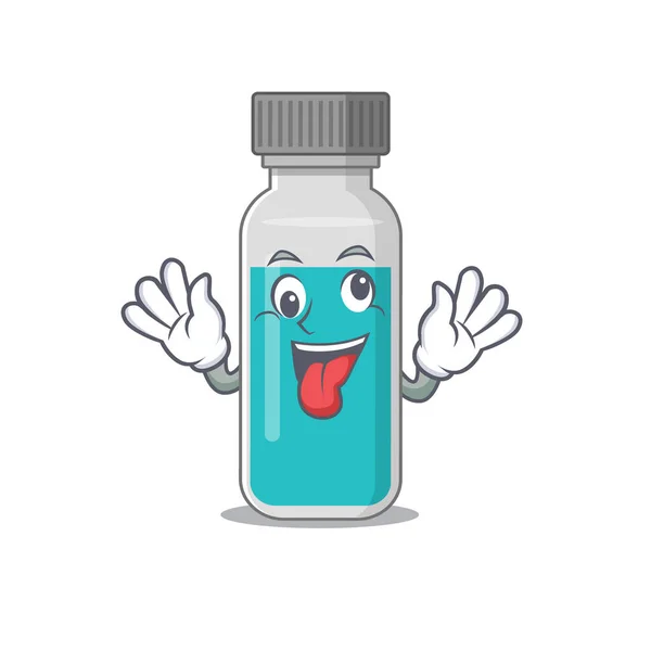 Un diseño de la mascota de la botella de prueba médica que tiene una cara loca divertida — Archivo Imágenes Vectoriales