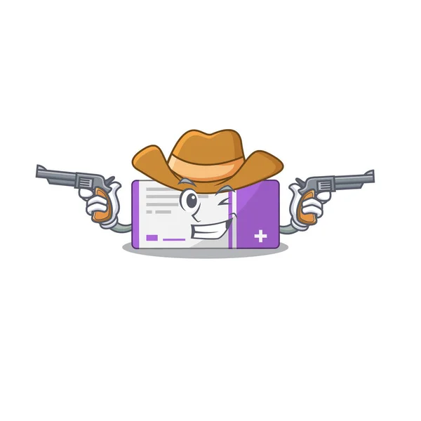 Um cowboy sábio de caixa de medicina Desenhos animados com armas — Vetor de Stock