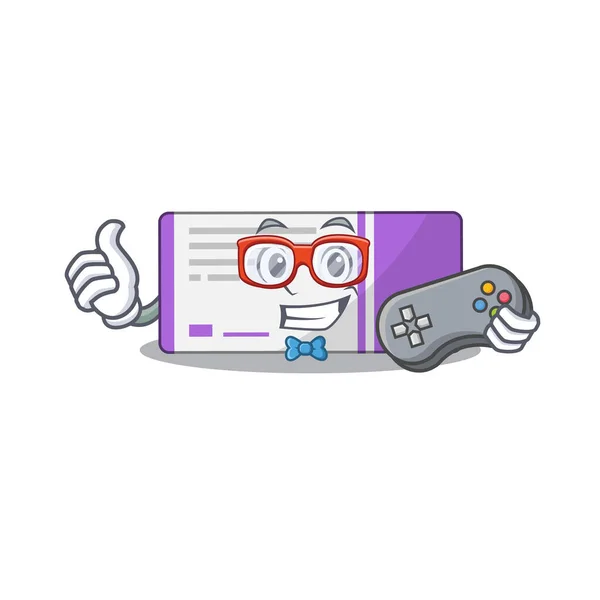 Cartoon Mascotte ontwerp van de geneeskunde box gamer met behulp van controller — Stockvector