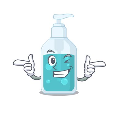 El dezenfektanının çizgi film tasarımı, göz kırpan komik yüzünü gösteriyor.