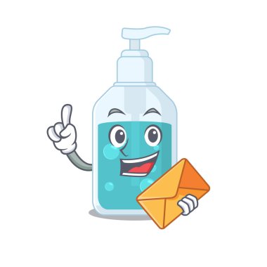 Kahverengi zarflı neşeli bir el dezenfektanı tasarımı.