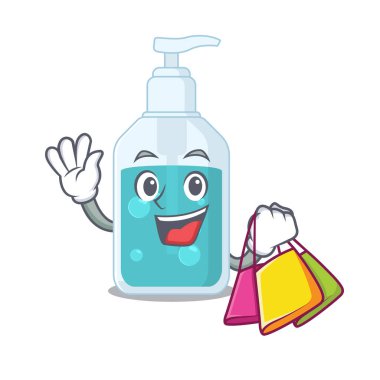 Zengin el dezenfektanı, alışveriş çantalı çizgi film karakteri.
