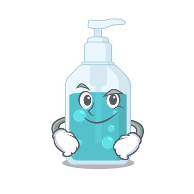 Kendine güvenen el dezenfektanının şirin, küstah bir karikatürü.