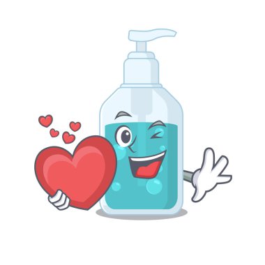 Tatlı bir el dezenfektanı karakteri. Kocaman bir kalp taşıyor.