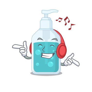 El dezenfektanı tasarım konsepti kulaklıkla müzik dinliyor