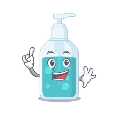 El dezenfektanı, karikatür tasarımı ve bir parmak hareketi.