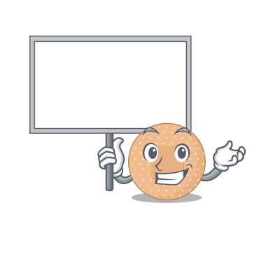 Yuvarlak bandajın tatlı maskot tasarımı bir tahta getiriyor. Vektör illüstrasyonu