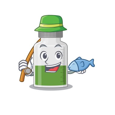 Vitamin şurubunun çizgi film tasarımı tarzı balıkçılığa gidiyor
