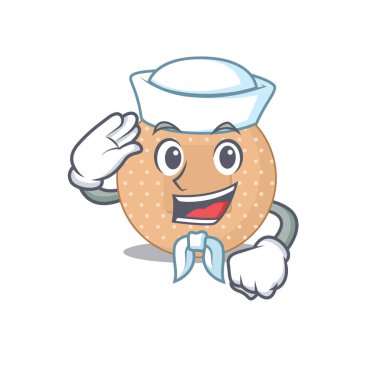 Yelken açmaya hazır yuvarlak bandajlı cesur bir denizci karikatür tasarımı. Vektör illüstrasyonu