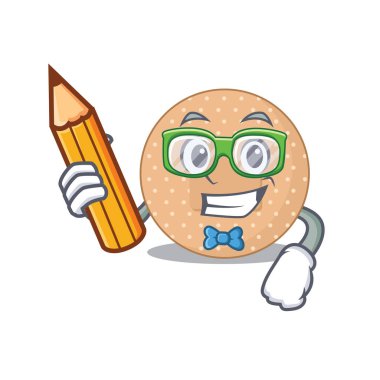 Bir öğrenci salgın sırasında evde sargı bezi maskotu tasarımı çalışması yapıyor. Vektör illüstrasyonu