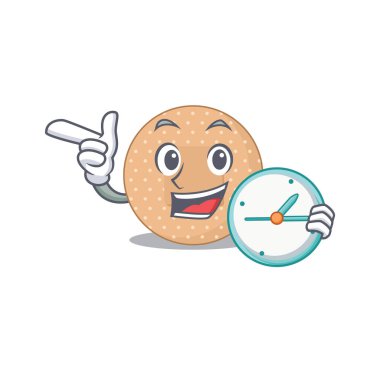 Saati tutan neşeli, yuvarlak bir bandaj resmi. Vektör illüstrasyonu