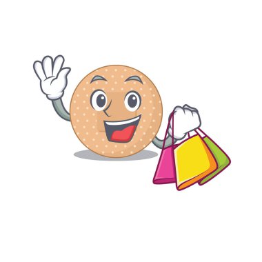 Yuvarlak bandajlı zengin çizgi film karakteri konsepti ve alışveriş torbaları. Vektör illüstrasyonu