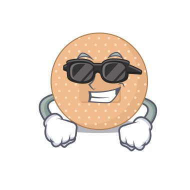 Zarif siyah gözlük takan harika yuvarlak bandajlı çizgi film karakteri. Vektör illüstrasyonu