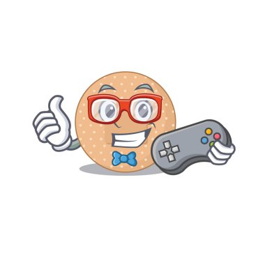 Çizgi film maskot dizaynı. Yuvarlak bandaj oyuncusunun kontrolörü. Vektör illüstrasyonu