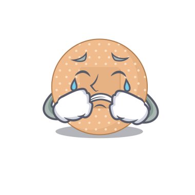 Yuvarlak bandajın karikatür tasarımı ve üzgün bir yüz. Vektör illüstrasyonu