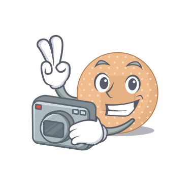 Kamerayla çalışan usta bir fotoğrafçı sargı bezi tasarım konsepti. Vektör illüstrasyonu