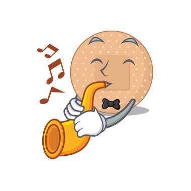 Sahnede trompet çalan yuvarlak sargı müzisyeni. Vektör illüstrasyonu