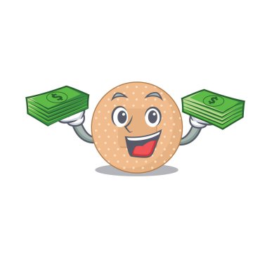 Zengin, yuvarlak bir bandaj karikatürü karakteri elinde çok para var. Vektör illüstrasyonu