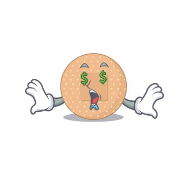 Zengin zengin çizgi film konsepti yuvarlak bandaj ve para gözlü. Vektör illüstrasyonu