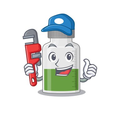 karikatür karakteri dizaynı. Vitamin şurubu araçlı bir Tesisatçı olarak