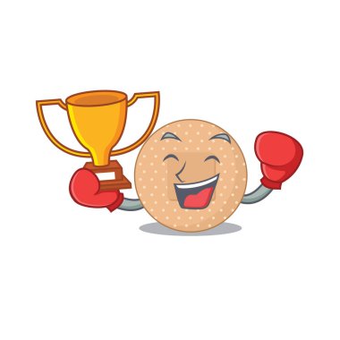 Yuvarlak bandaj karikatür tasarım stilinin muhteşem boks şampiyonu. Vektör illüstrasyonu