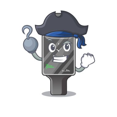 Bir kanca elli Korsan karakter akıllı saat çizgi film tasarımı. Vektör illüstrasyonu