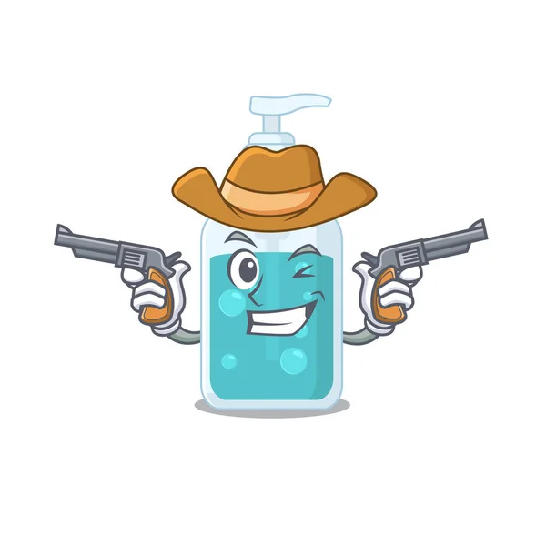 Zeichentrickfigur Cowboy der Hand Desinfektionsmittel mit Gewehren — Stockvektor